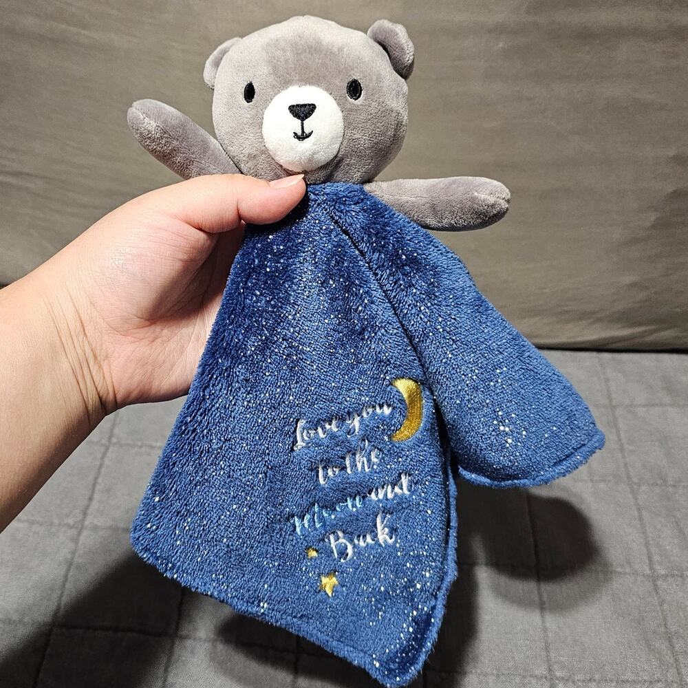 Baby Starters Love You to the Moon Teddy Bear Lovey Security Blanket Blue Gray